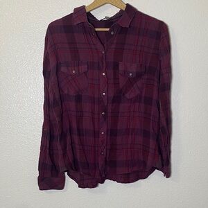 Kut from the Kloth Burgundy Plaid Button Down Shirt